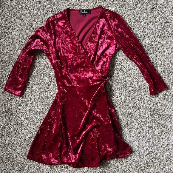 Lulus Shine of Your Life Wine Red Velvet Holiday Wrap Dress Women's Size Small - Picture 7 of 11